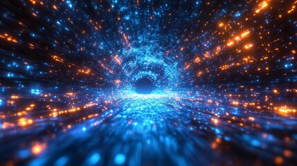 Naklejka premium Abstract glowing light patterns in a dynamic digital space. Generative AI