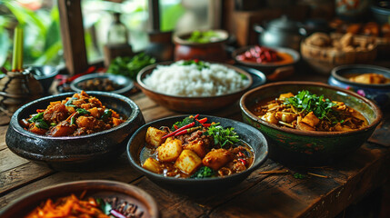 Fototapeta premium Delicious Paneer Butter Masala with Rice In Plate Blurry Background
