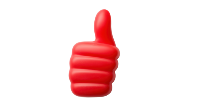 Red happy emoji emoticon , showing thumb up, like gesture on transparent background  - Powered by Adobe