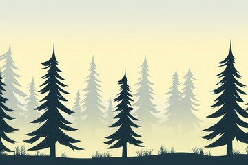 Obraz premium Forest Dawn Gradient: A forest scene where the sky transitions from a misty gray at the tree line to a pale, early morning yellow