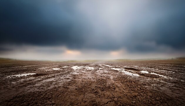 Superficie de tierra y lodo vista desde abajo con mal clima y el cielo nublado