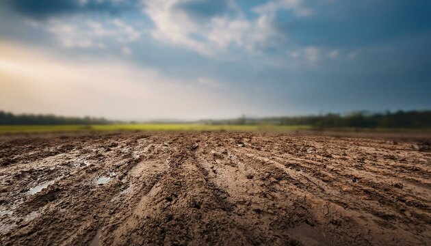 Superficie de tierra y lodo vista desde abajo con mal clima y el cielo nublado