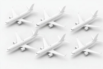 3D Set of White Realistic Airplane Isolated. Render Collection of Passenger or Commercial Jet Icon. Time for Travel Concept. Traveling Booking Agency, Airlines. Holiday Vacation. Vector Illustration