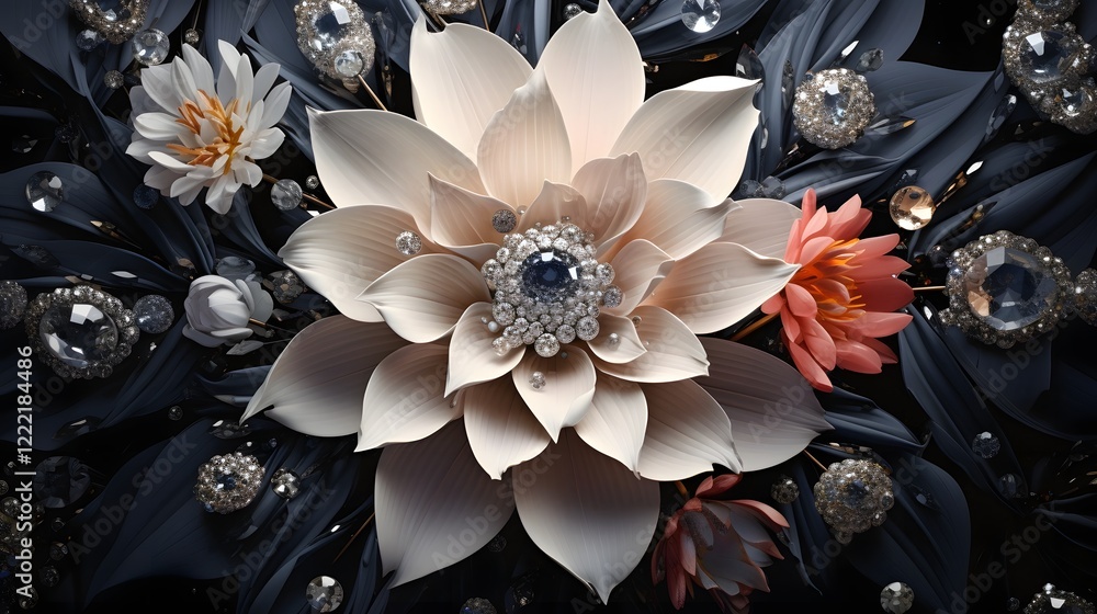Poster captivating abstract arrangement of sparkling diamonds resembling a vibrant floral design the facete
