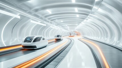 Fototapeta premium Futuristic transport system in sleek tunnel with illuminated pat