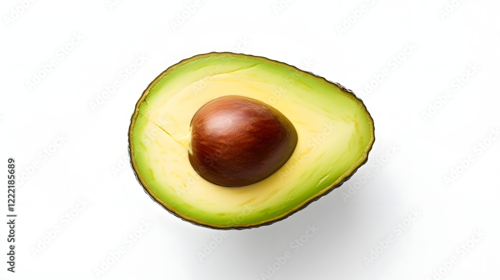Aufkleber freshly halved green avocado with exposed flesh and pit displayed on a plain white background in a 1
