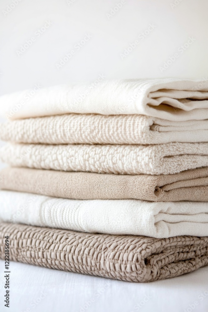 Poster soft, neatly stacked towels in neutral tones create calming and
