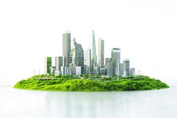 Fototapeta premium Modern skyline rises from lush greenery, symbolizing harmony bet