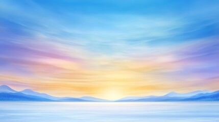Fototapeta premium Frozen lake sunset, winter landscape reflecting vibrant hues of twilight tranquil