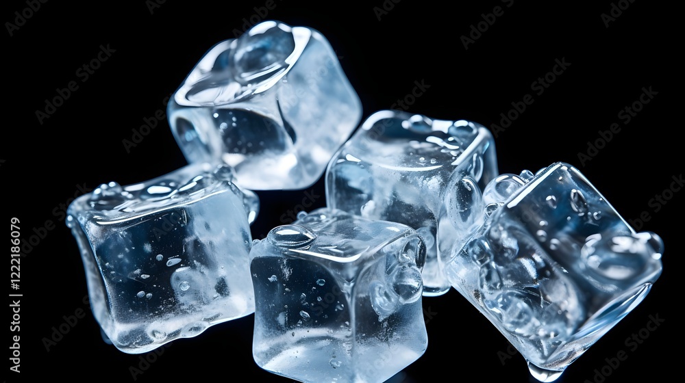 Poster isolated transparent ice cubes with water droplets on a clean minimalist background in a 16 9 aspect
