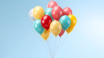 Naklejka premium Colorful assortment of helium filled balloons tied together and floating against a transparent background creating a celebratory and joyful atmosphere