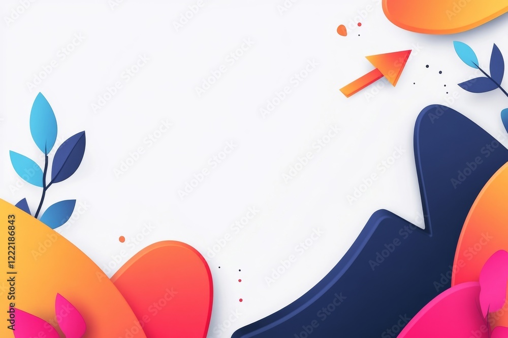 Poster abstract colorful design with floral elements and arrow