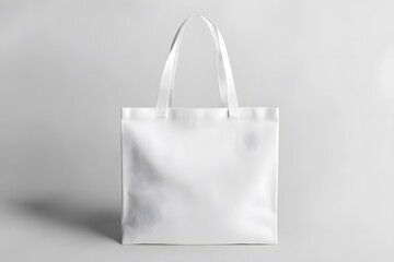 Plain white tote bag on gray background.