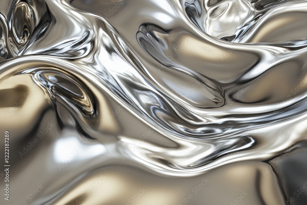 Poster an intricate design of metallic liquid that resembles mercury, showcasing smooth, flowing textures a