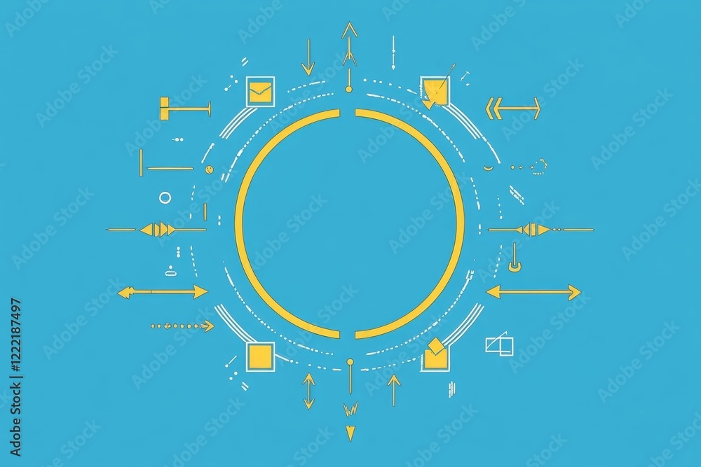Poster abstract circular tech design with arrows and geometric shapes