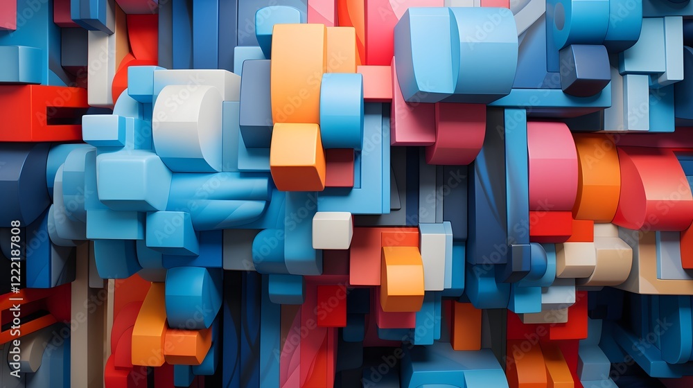 Poster captivating cubip inspired 3d abstract geometric art piece with vibrant colors and mesmerizing patte
