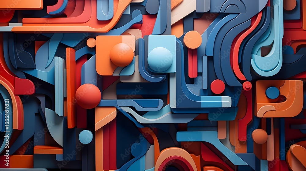 Aufkleber closeup of a mesmerizing and visually striking 3d abstract art piece with a cubist inspired geometri