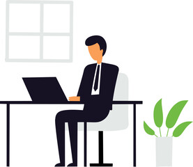 Focused Businessman Working on Laptop – Productivity and Success Concept