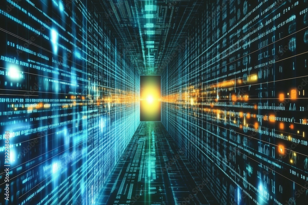 Aufkleber digital tunnel of binary code: a futuristic data stream visualization
