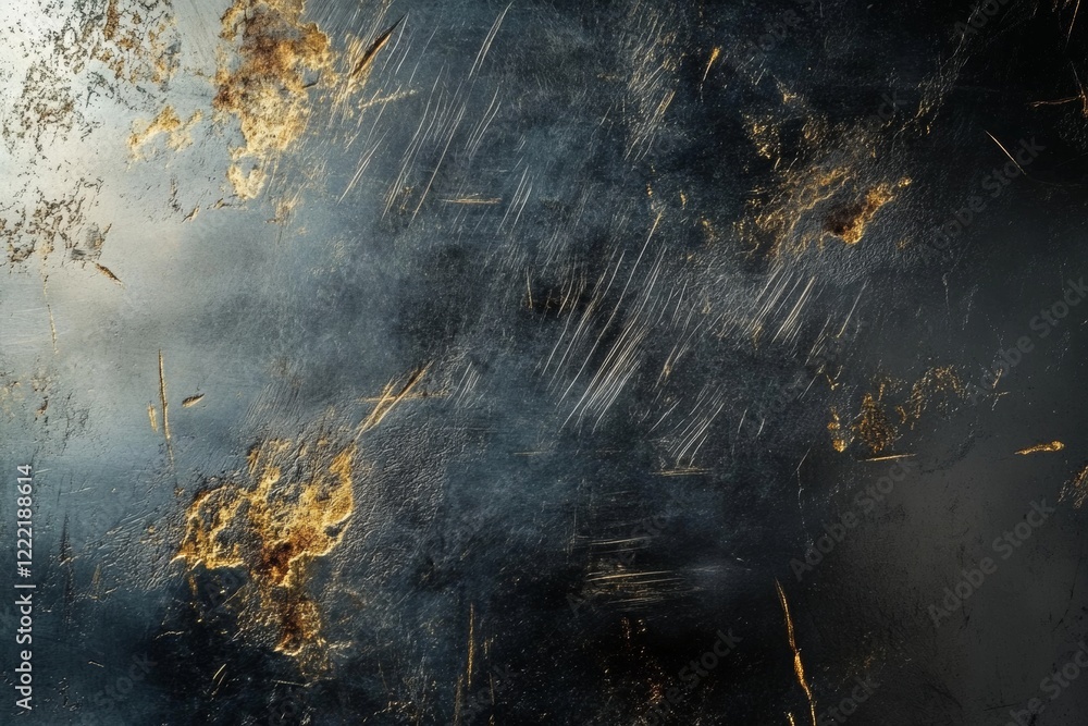 Poster close-up view of a metal surface showcasing realistic scratches and rust patterns. the texture refle