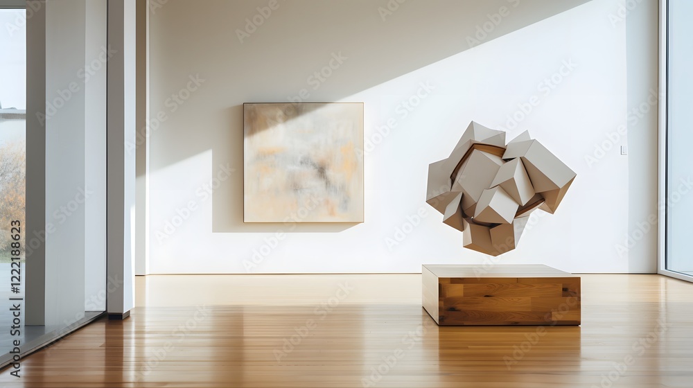 Aufkleber captivating cubip sculpture displayed in sleek and sophisticated minimalist art gallery setting
