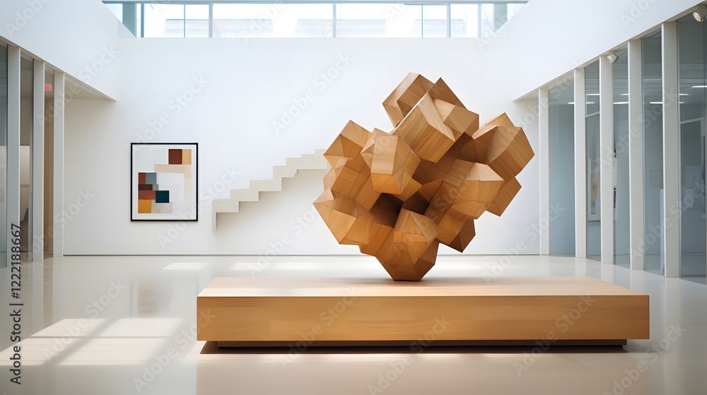 Aufkleber cubip sculpture a geometric 3d digital artwork displayed in a clean and minimalist art gallery setti