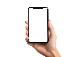 Blank Screen Mobile Phone Held by a Hand on a Dark Background, Ready for Design Mockup or App Presentation in Minimalistic Style