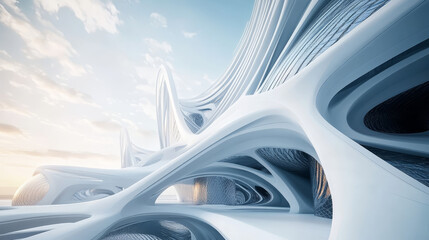 Futuristic White Architecture Design Background. Construction Concept. 3d Render Illustration