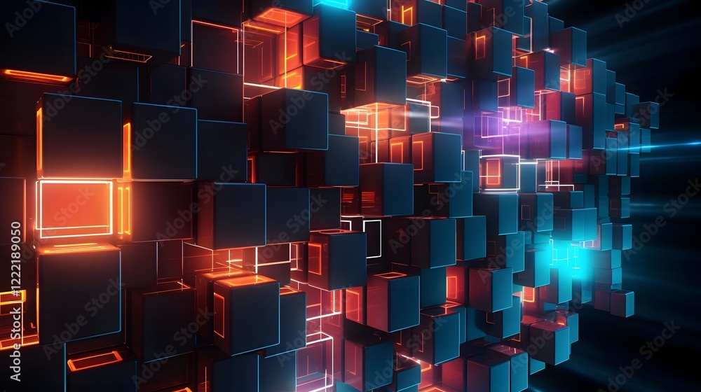 Poster glowing cubip grid vibrant futuristic abstract 16 9 digital artwork a mesmerizing and dynamic digita
