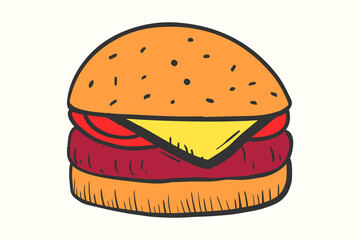 Burger vector illustration, outline, silhouette on white background hamburger icon Burger Cartoon Icon of Colorful Tasty Burger Vector Realistic Hamburger Fast Food 