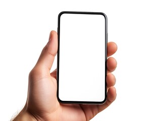 Blank Screen Mobile Phone Held by a Hand on a Dark Background, Ready for Design Mockup or App Presentation in Minimalistic Style