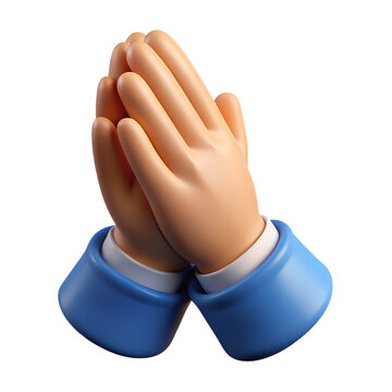 Folded Hands Gesture Icon. Praying hands. 3d rendering isolated on white background. Cartoon plastic style icon