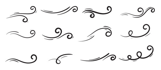 doodle sketch style wind gust cartoon hand drawn illustration concept design