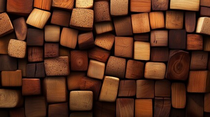 Striking wall design, textured wooden blocks create a visually appealing architectural feature