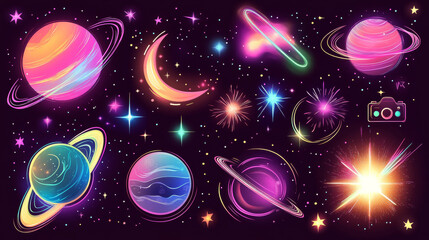Obraz premium Light shine effects set isolated on transparent background. Vector realistic illustration of magic star twinkling in darkness, alien planet sparkling in space, neon white glimmer, bright camera flash