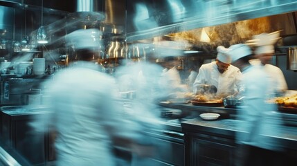 Busy Restaurant Kitchen Chefs in Motion