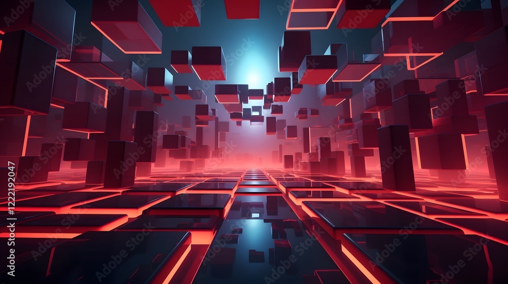 Poster glowing cubip themed virtual reality environment featuring a mesmerizing network of futuristic illum