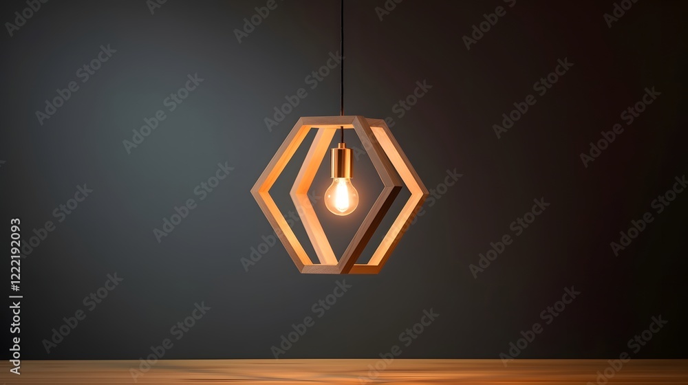 Poster elegant and sleek cuboid pendant light fixture hanging in a minimalist studio environment with a cle