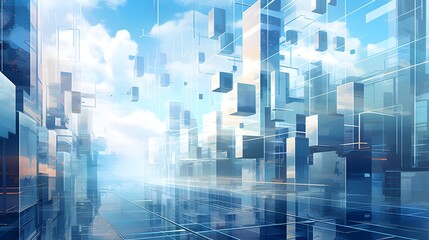 Obraz premium A striking futuristic cityscape featuring cubip themed architectural designs modern skyscrapers and a minimalist geometric skyline