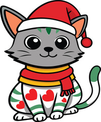 Vector christmas cat with Santaclaus hat design, christmas cat vector
