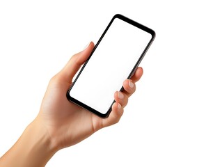 Blank Screen Mobile Phone Held by a Hand on a Dark Background, Ready for Design Mockup or App Presentation in Minimalistic Style