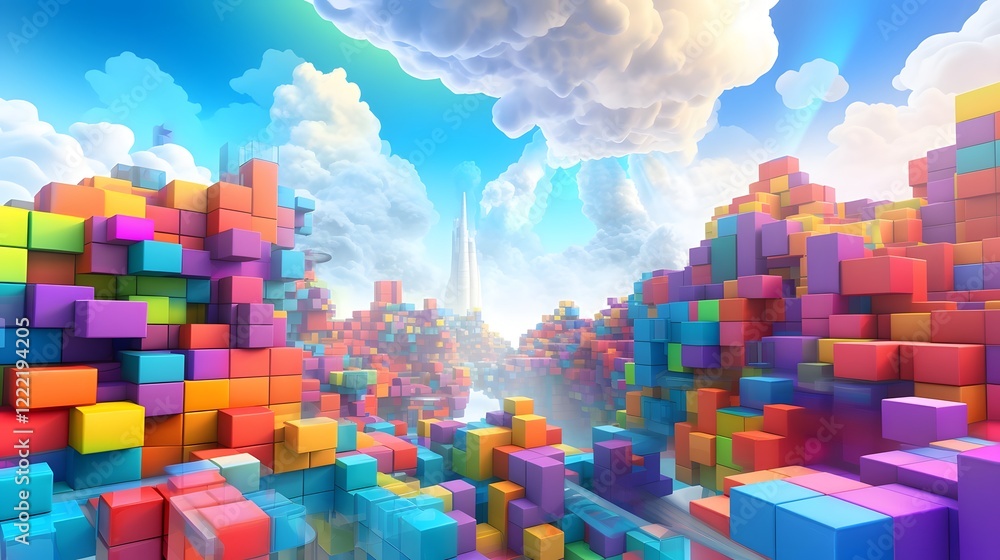 Aufkleber a conceptual cubical world with a mesmerizing display of interlocking geometric shapes and vibrant h
