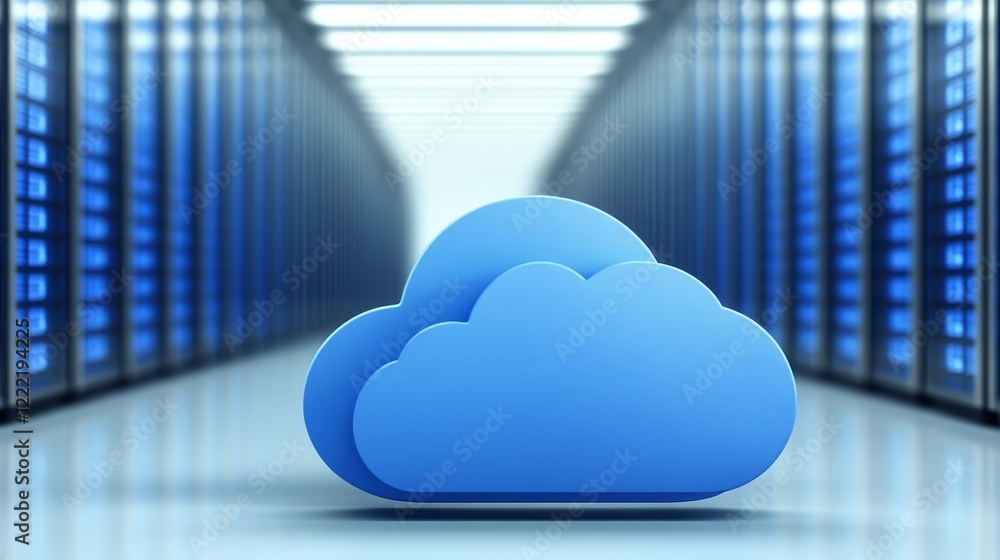 Aufkleber cloud computing infrastructure, server room cloud symbol of data storage and network connectivity