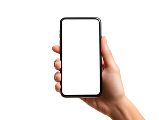 Blank Screen Mobile Phone Held by a Hand on a Dark Background, Ready for Design Mockup or App Presentation in Minimalistic Style