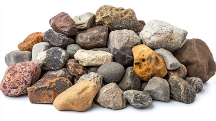 Boulders, big and small stones, hard rock rubbles. Vector realistic set of 3d granite blocks, gray and brown solid mountain debris, broken rocky cobbles isolated on white background
