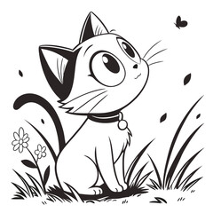 Black cat illustration, vector illustration, cartoon