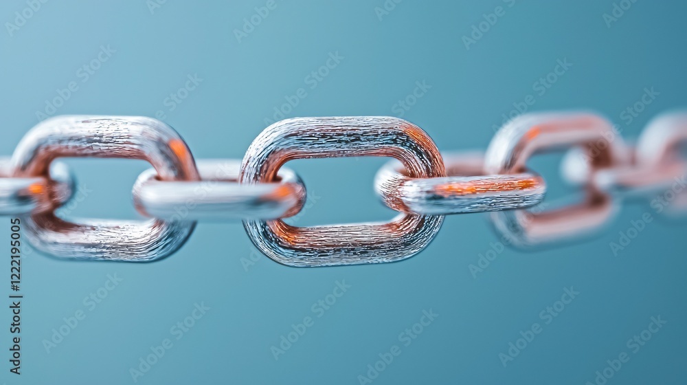 Poster close up of interlocking metal chain links strength connection and security concept