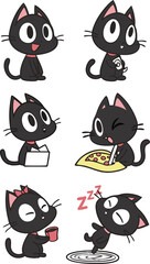 Black cat illustration, vector illustration, cartoon