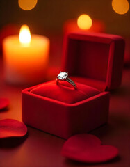 wedding rings on a red velvet