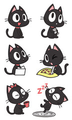 Black cat illustration, vector illustration, cartoon